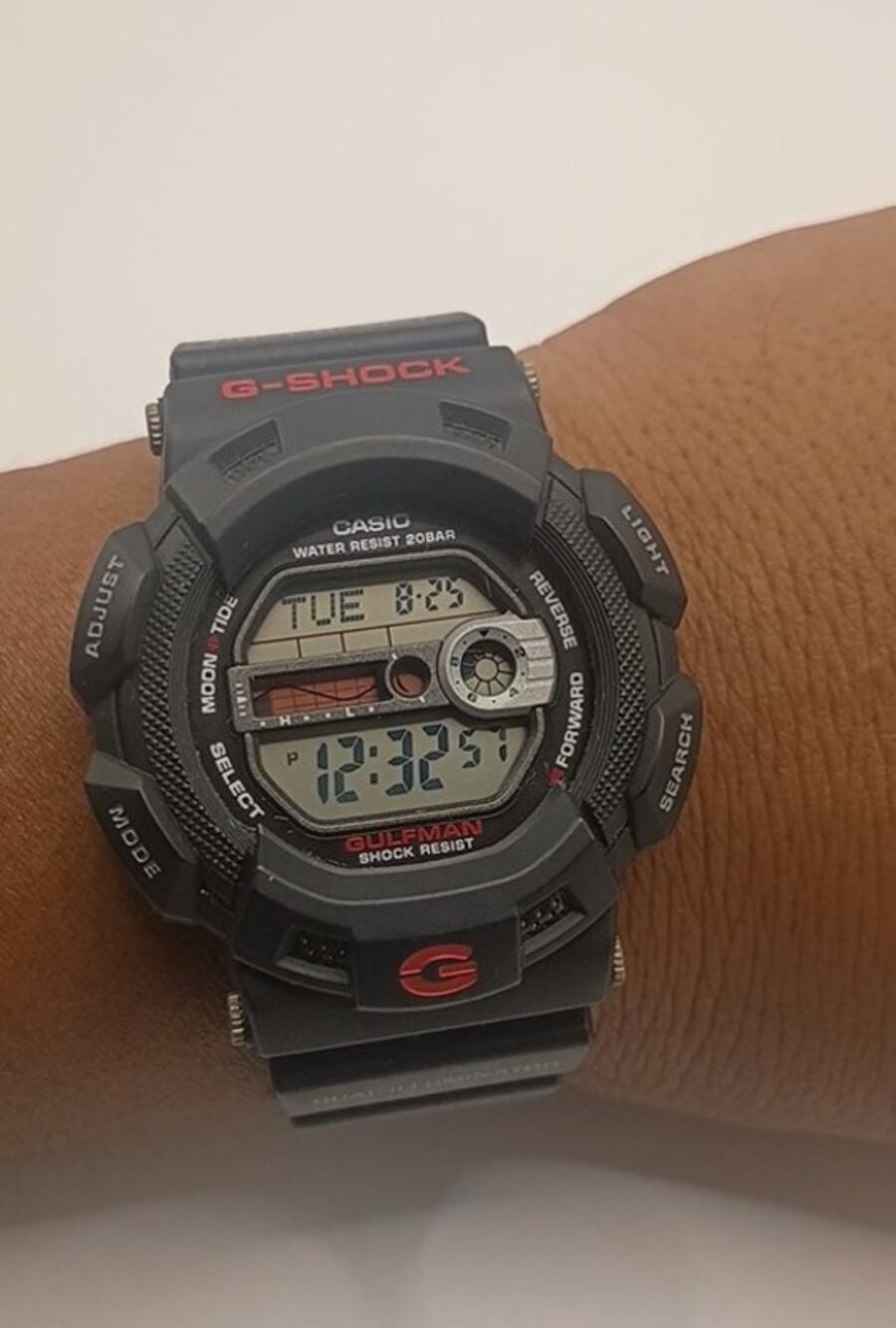 Casio G-Shock Gulfman G-9100 3088 Black Red Digital Watch 200M Titanium